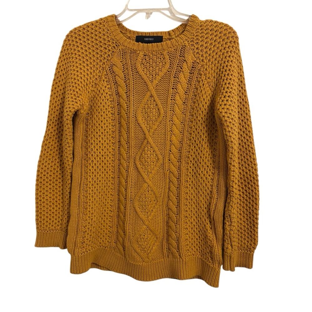 Forever 21 Chunky Cable Knit Mustard Yellow Sweater
